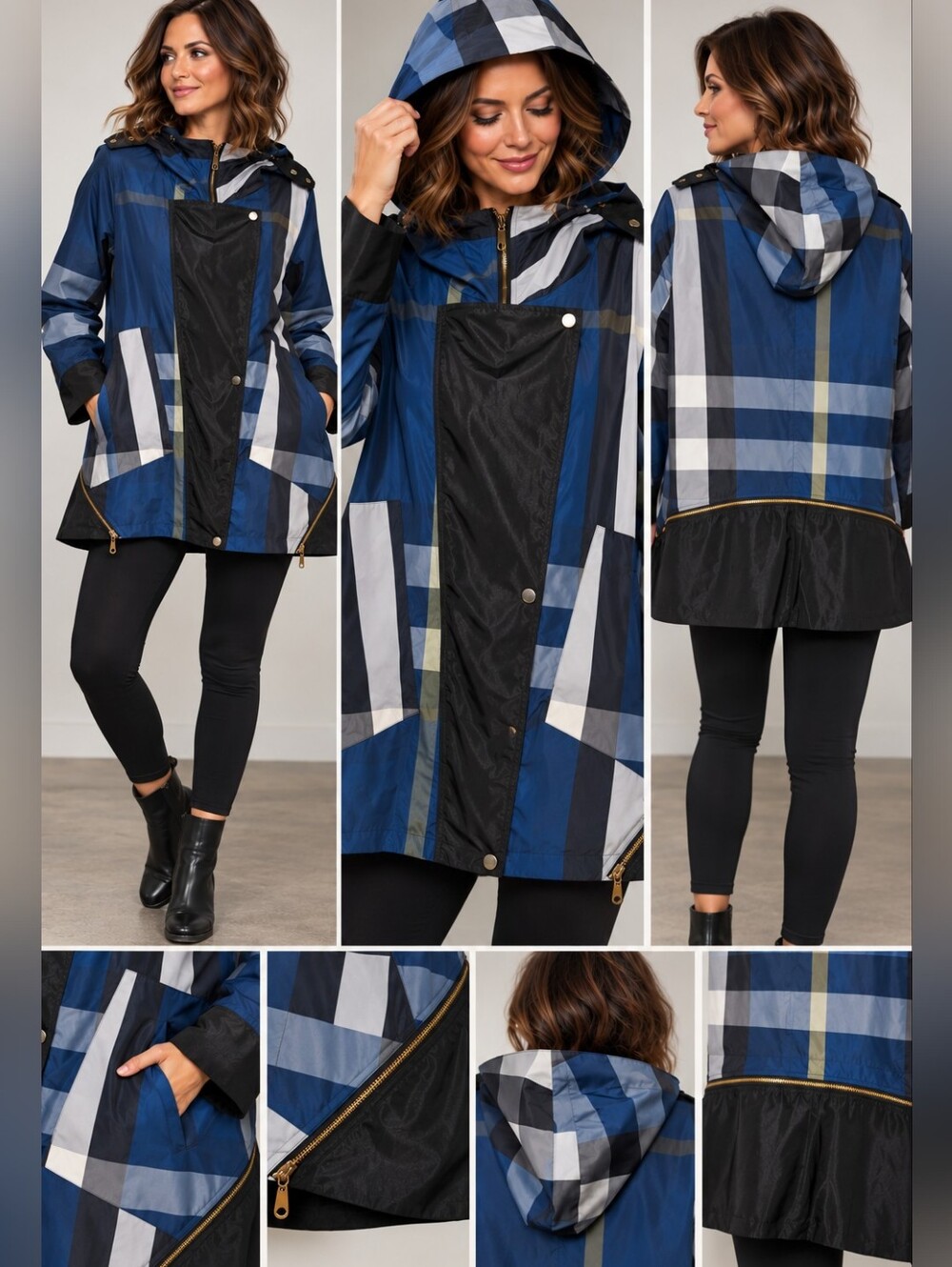 Erin Paige Women’s Medium Oversized Plaid Hooded Statement Jacket